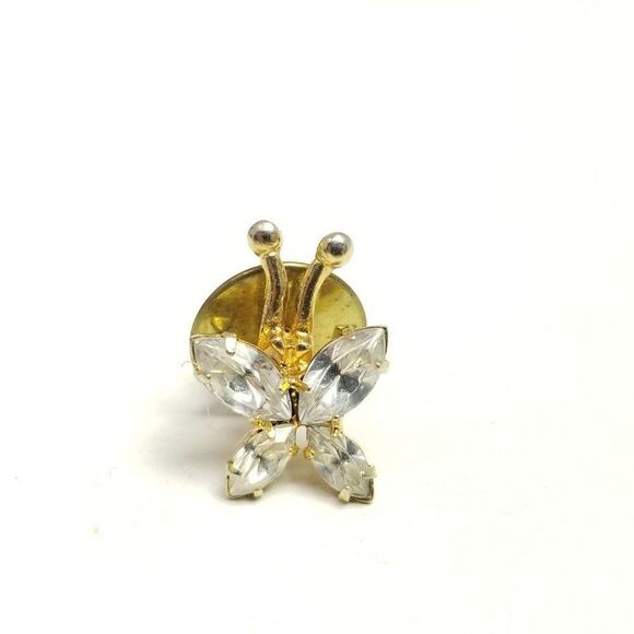 Vintage Rhinestone Butterfly Pin, Gold Tone Setting Brooch, Sparkle Bug Insect - Picture 4 of 4